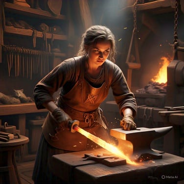 ai-generated image of woman blacksmith in a forge