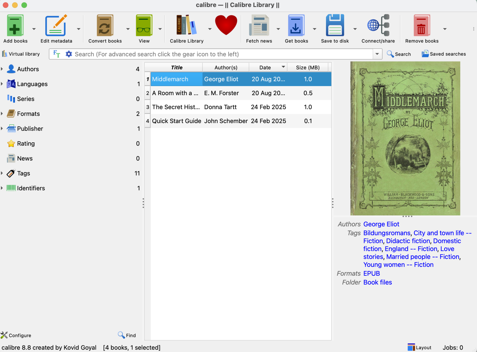 A picture of the Calibre app.