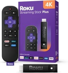 The Roku Streaming Stick Plus on a white background