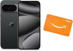 google pixel 10 pro and amazon gift card against a white background