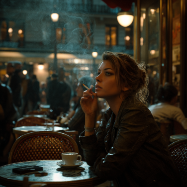 woman smoking at a cafe in paris