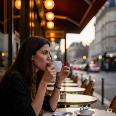 woman drinking coffee at paris cafe