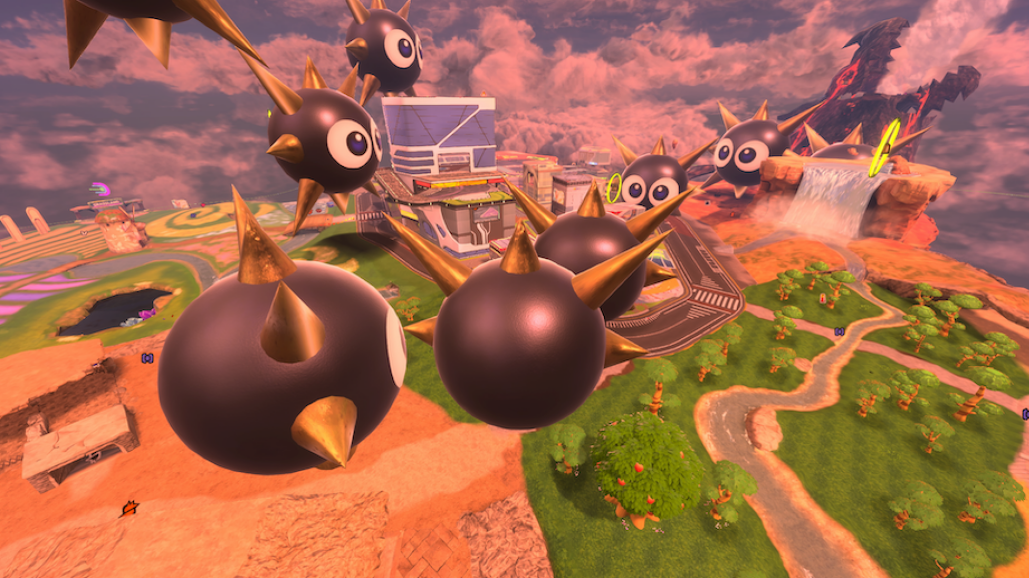 Giant spikey balls descending upon the City Trial map