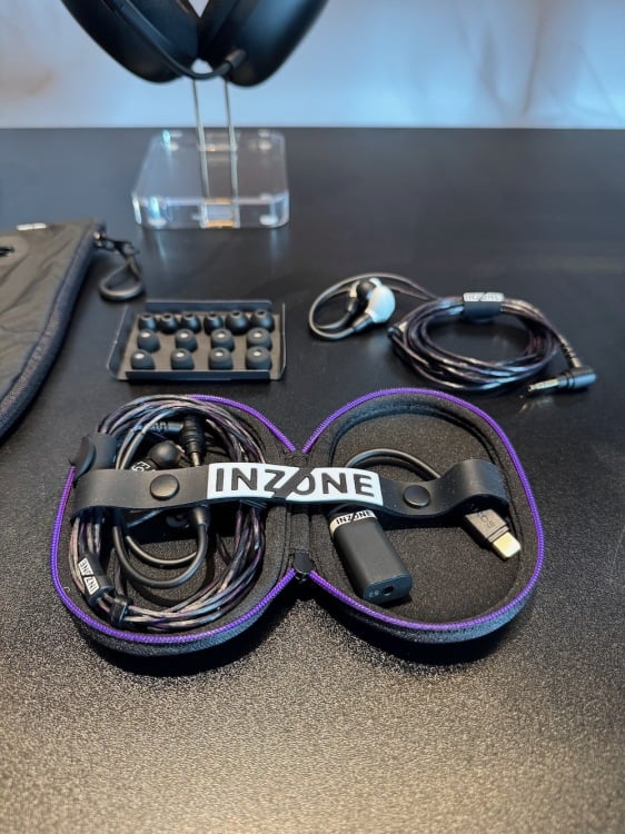 sony inzone e9 in-ear gaming earbuds with accessories and cables