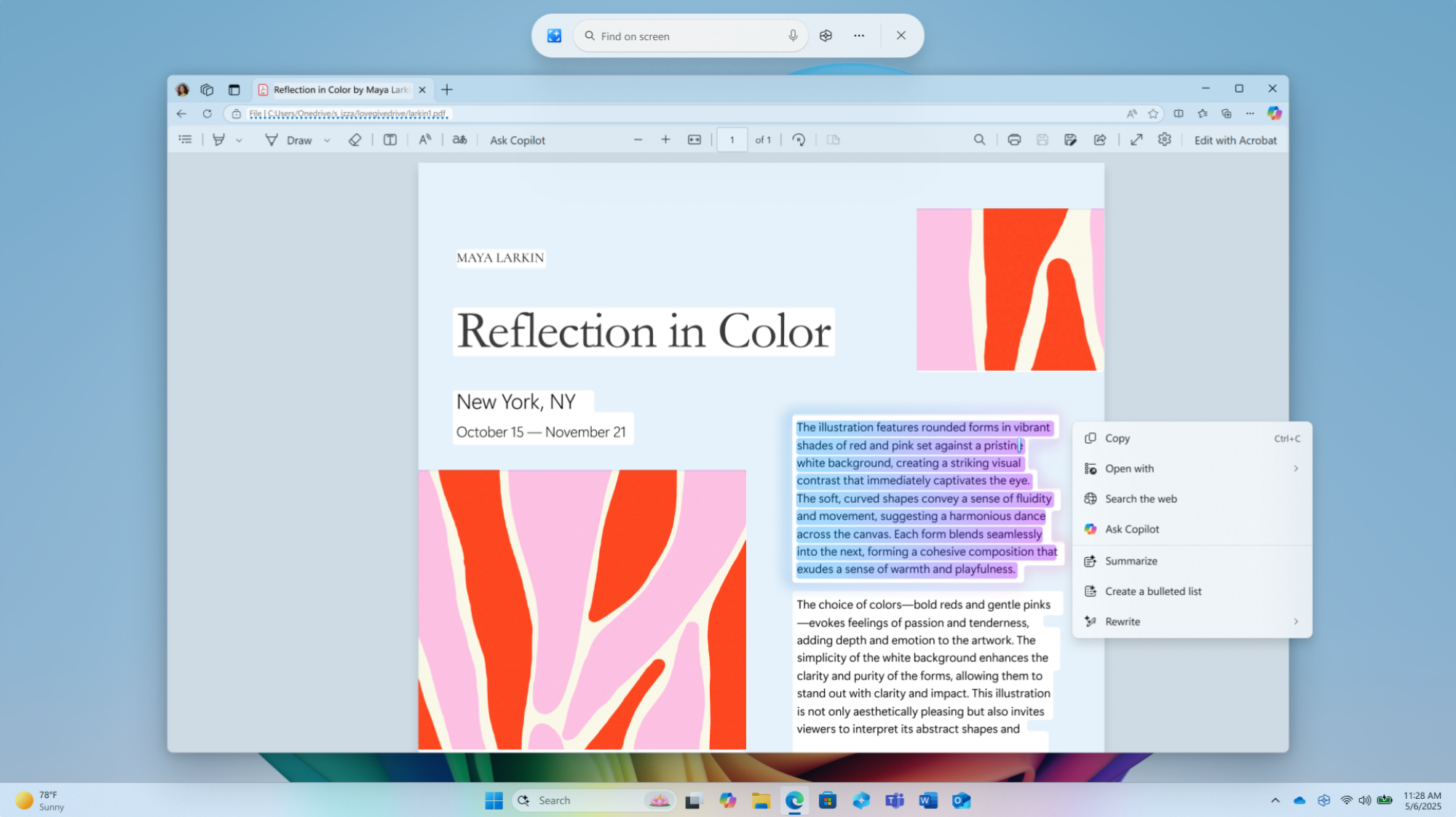 a screenshot of the click to do feature available on copilot+ pcs