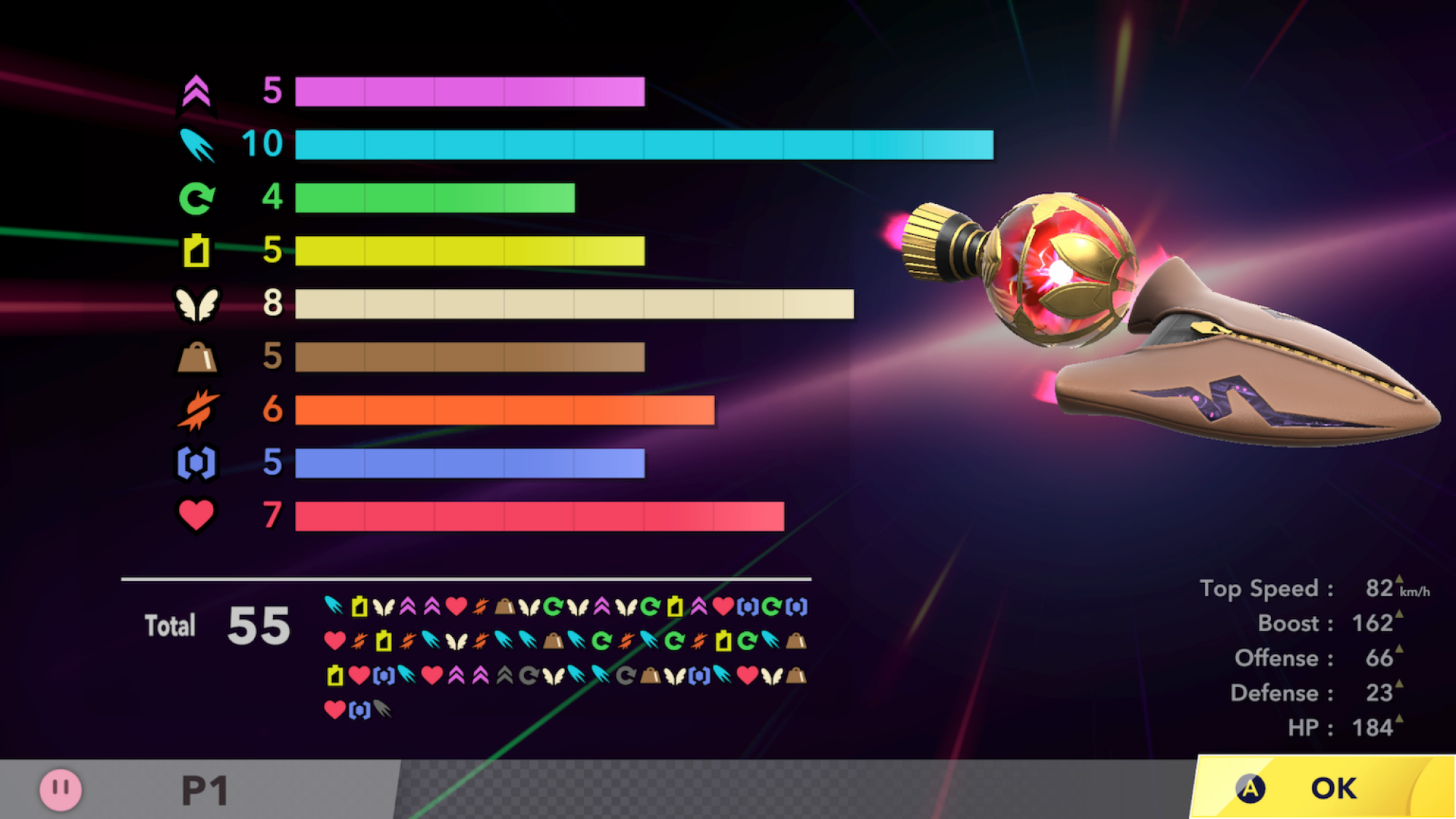 Kirby Air Riders City Trial stats screen