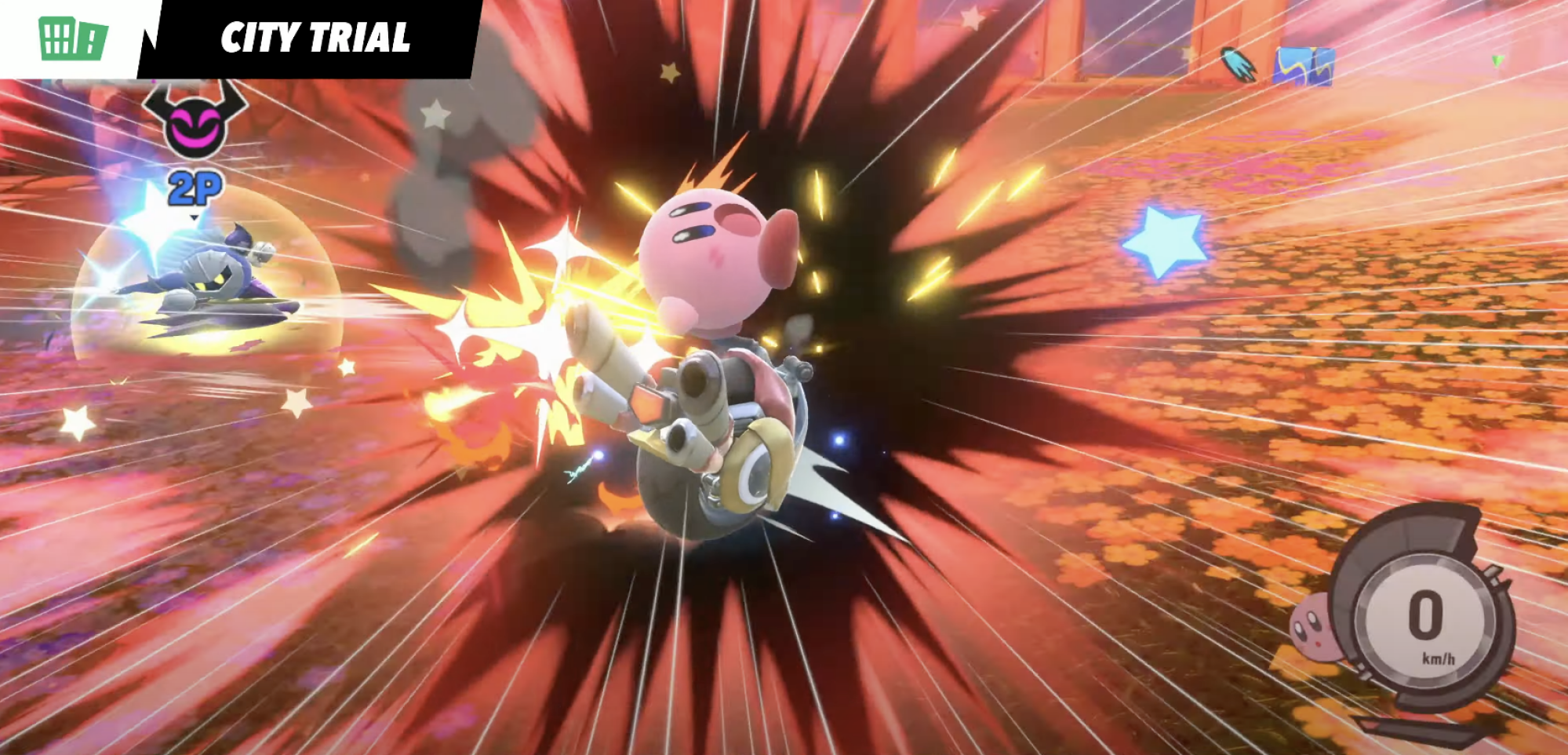 kirby in the city trials multiplayer mode in kirby air riders