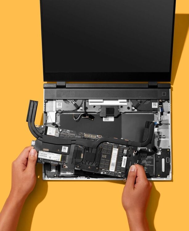 an amd ryzen ai 300 series cpu inside a framework laptop 16