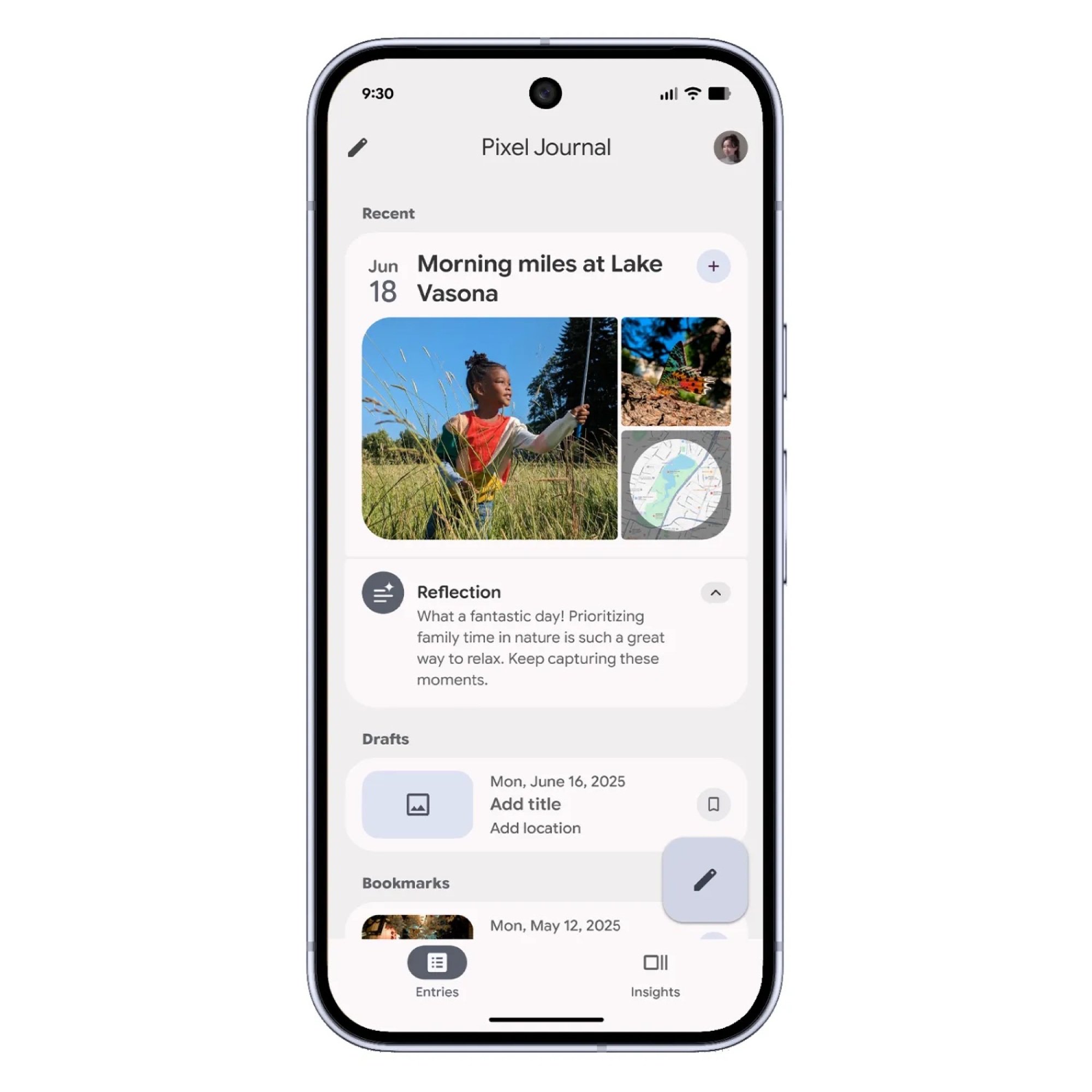 Google Pixel 10 screen showing the Pixel Journal app