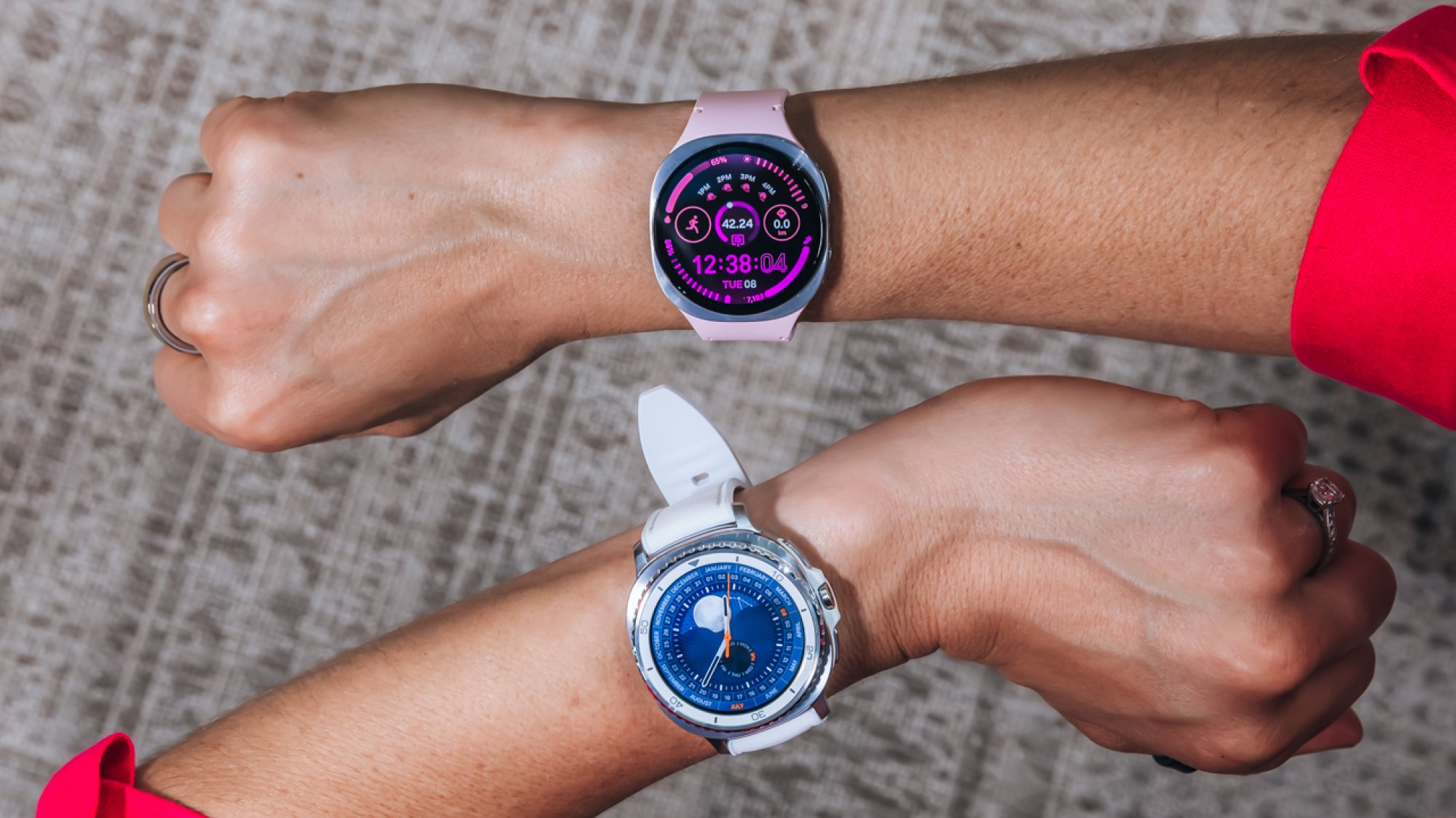 two samsung galaxy watch 8 on wrists