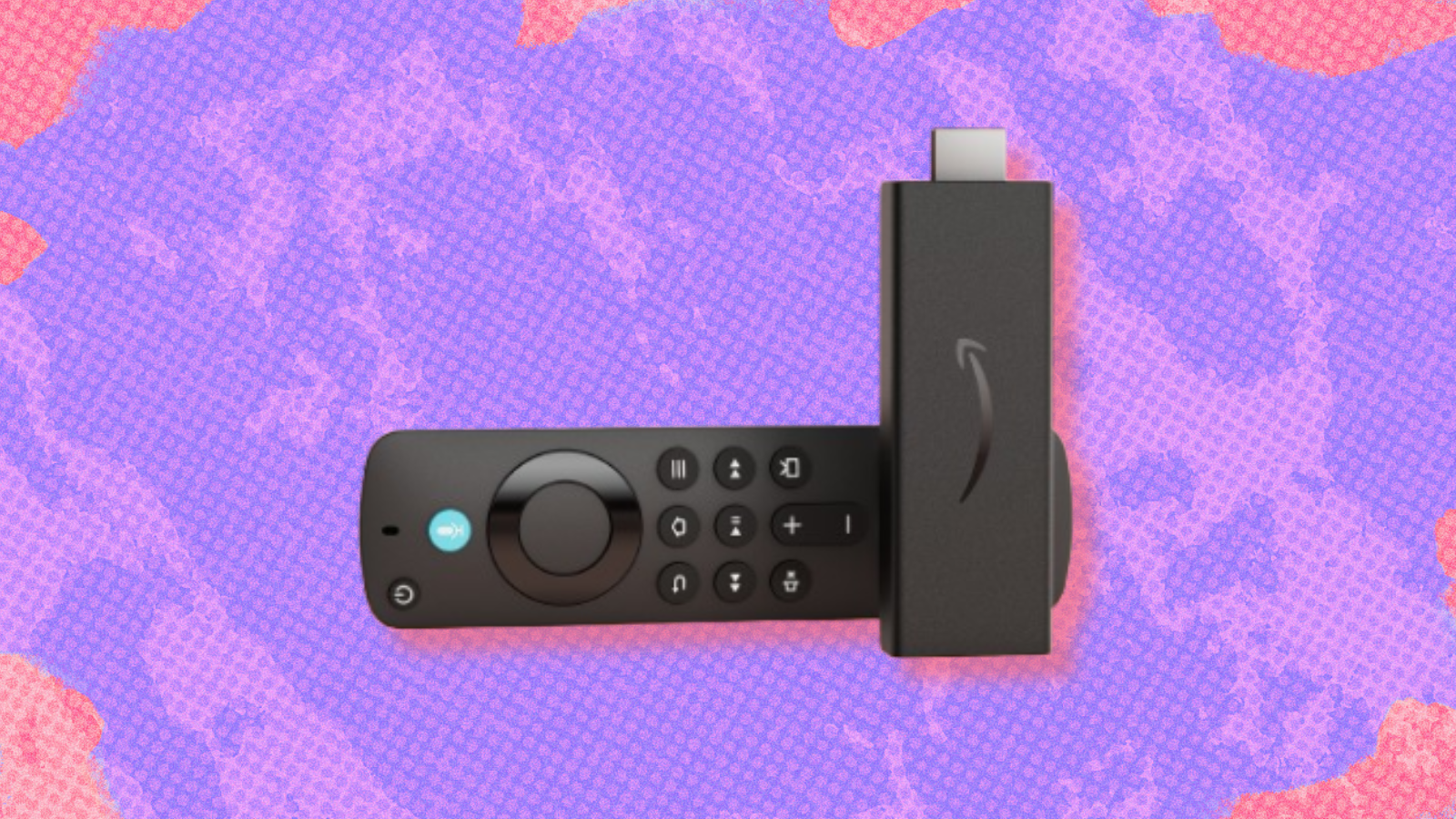 Amazon Fire TV Stick 4k with purple and pink background