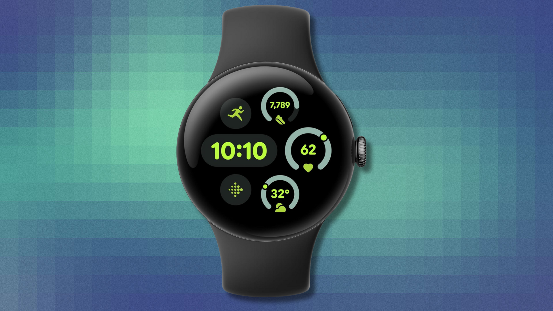 Google Pixel Watch 3 on teal abstract background