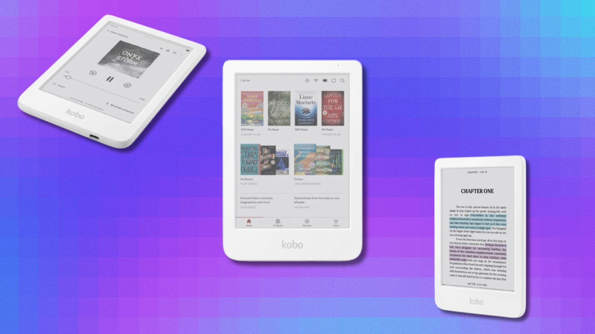 the Kobo Clara Colour in white on a purple background