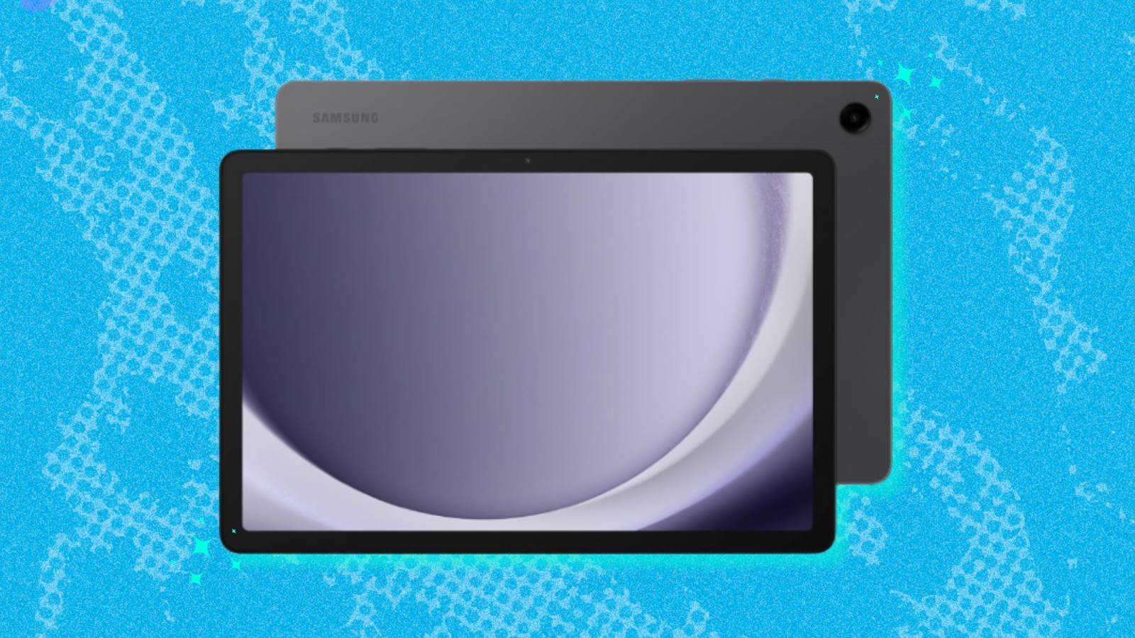 Samsung Galaxy Tab A9+ with blue background