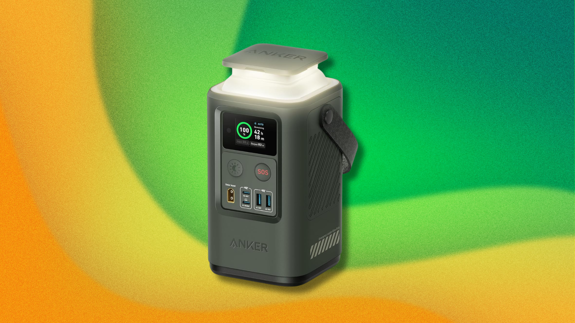 Anker Power Bank Power Station on green and yellow abstract background