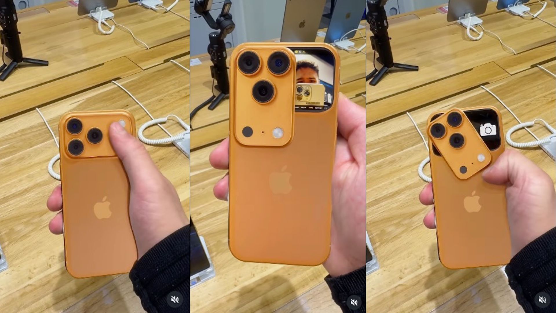 three screenshots of a fake iphone 17 pro video from Instagram