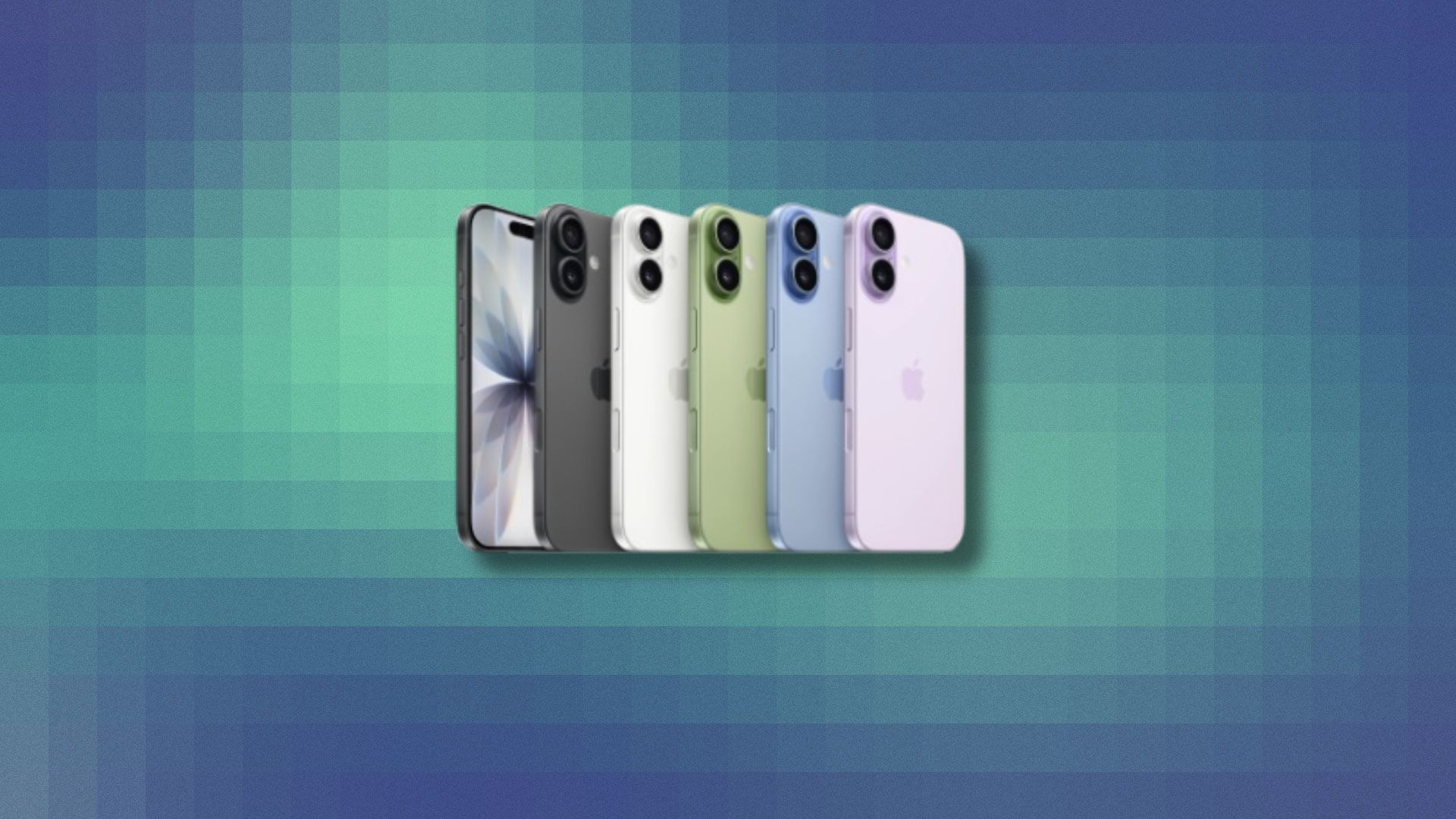 the apple iphone 17 in a row on a blue pixelated background