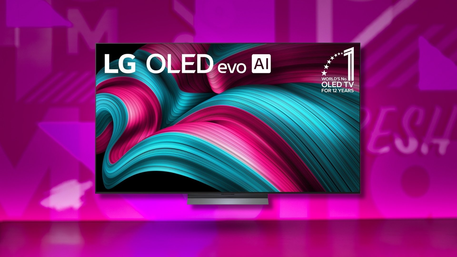 LG C5 OLED TV on pink background