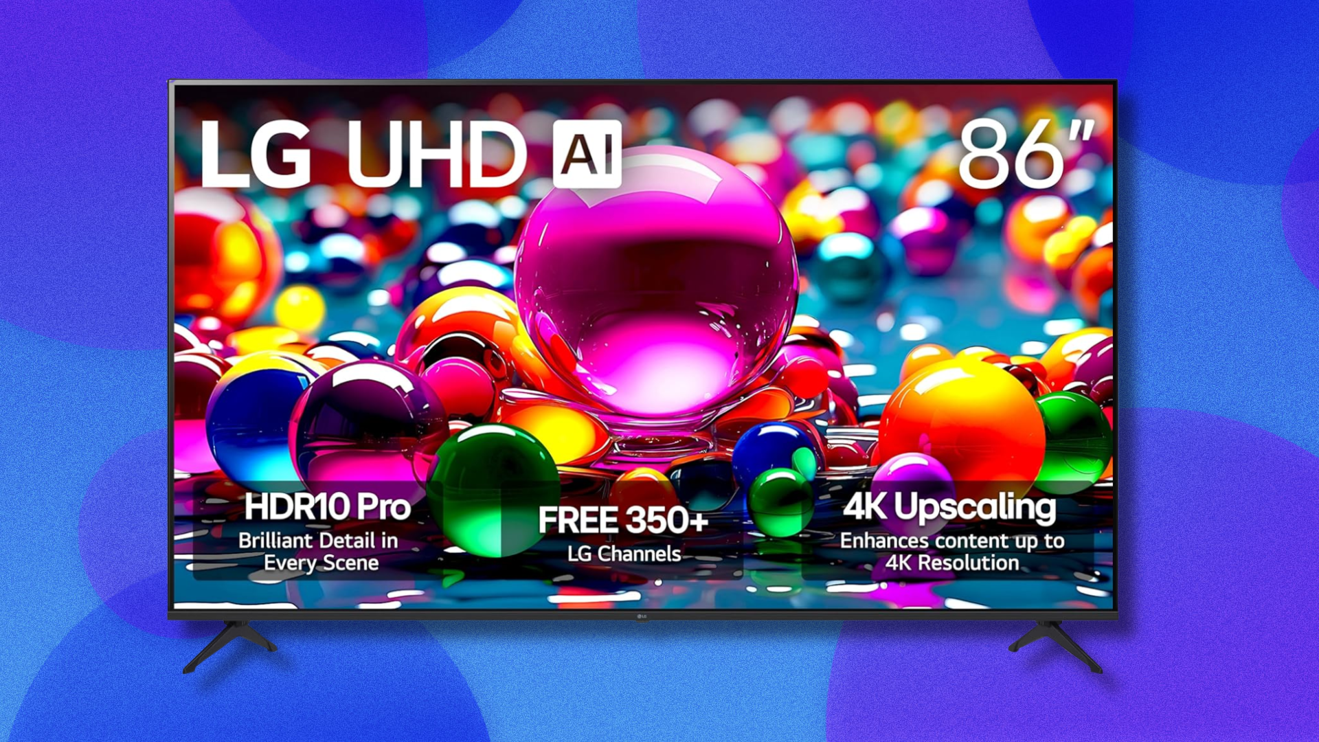 LG 65-inch Class UA77 Series LED AI 4K TV on blue and purple abstract background