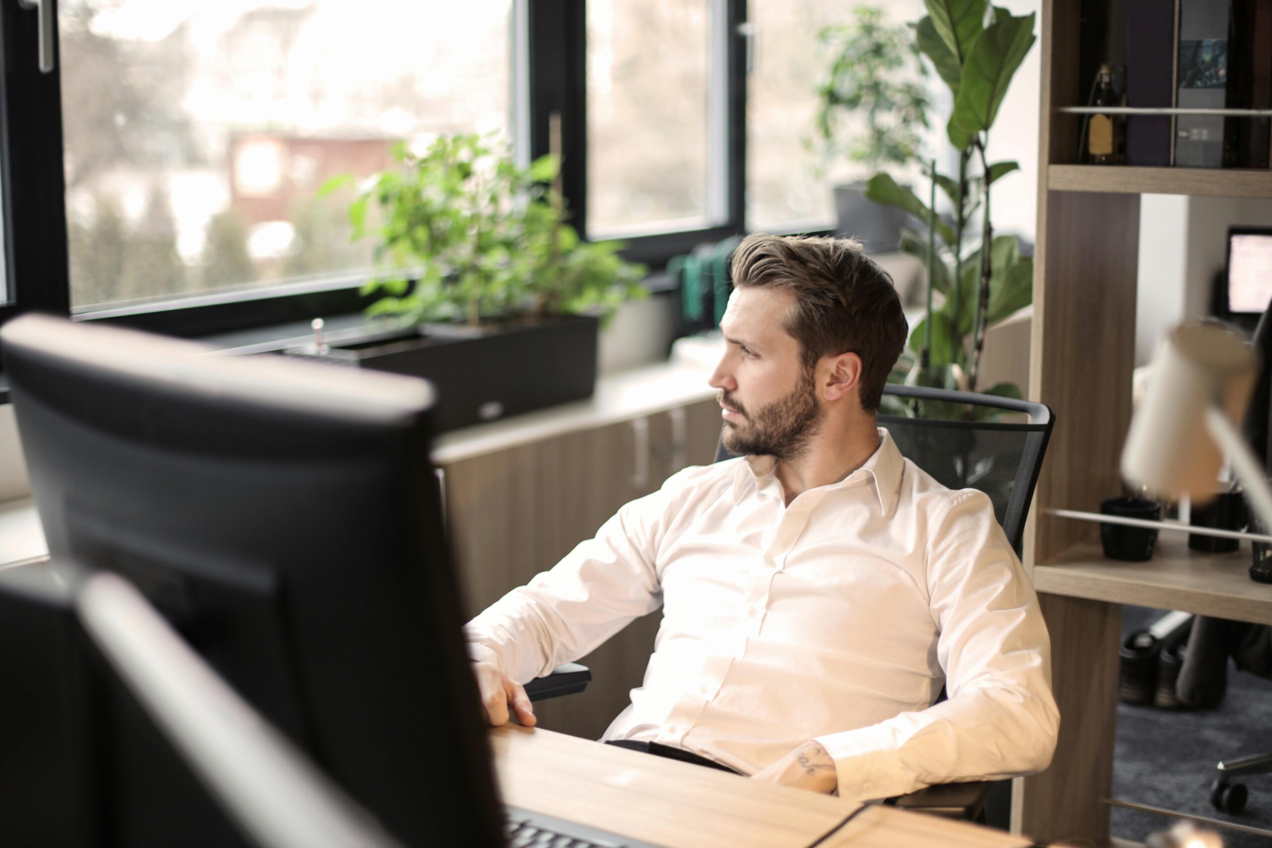 Windows PC and man at desk