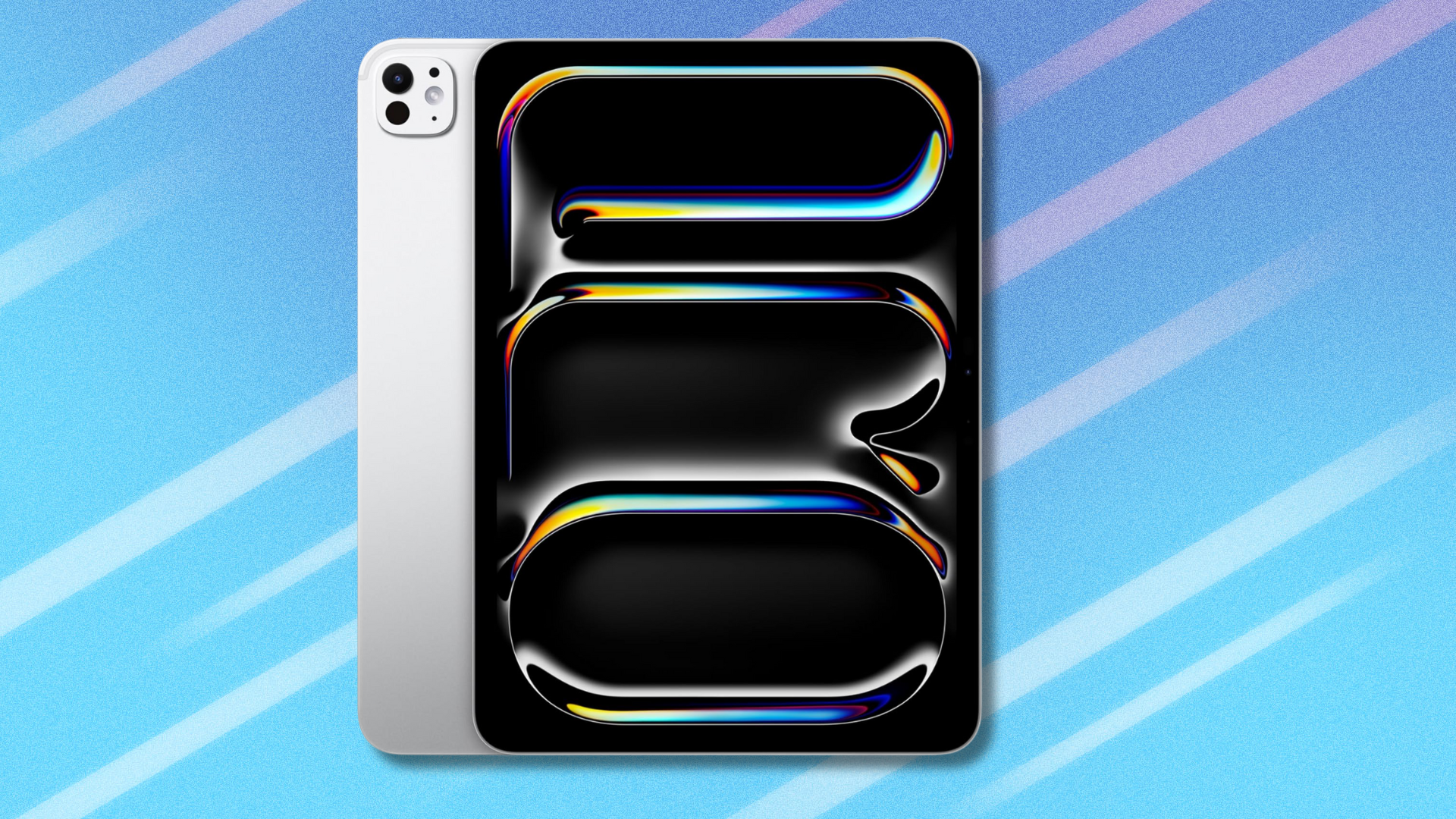 M4 iPad Pro on light blue abstract background
