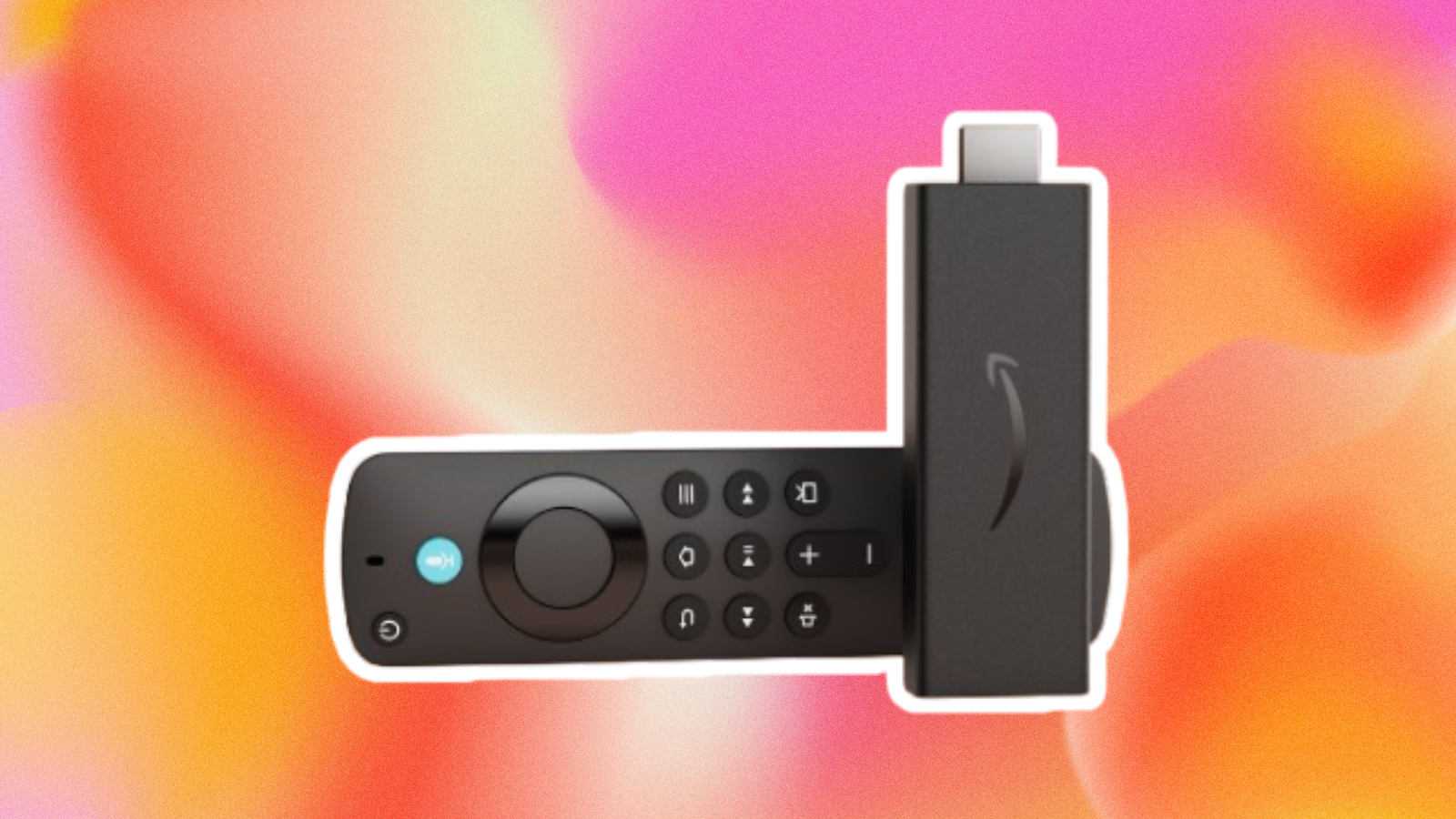 Fire TV Stick HD with pink and orange background