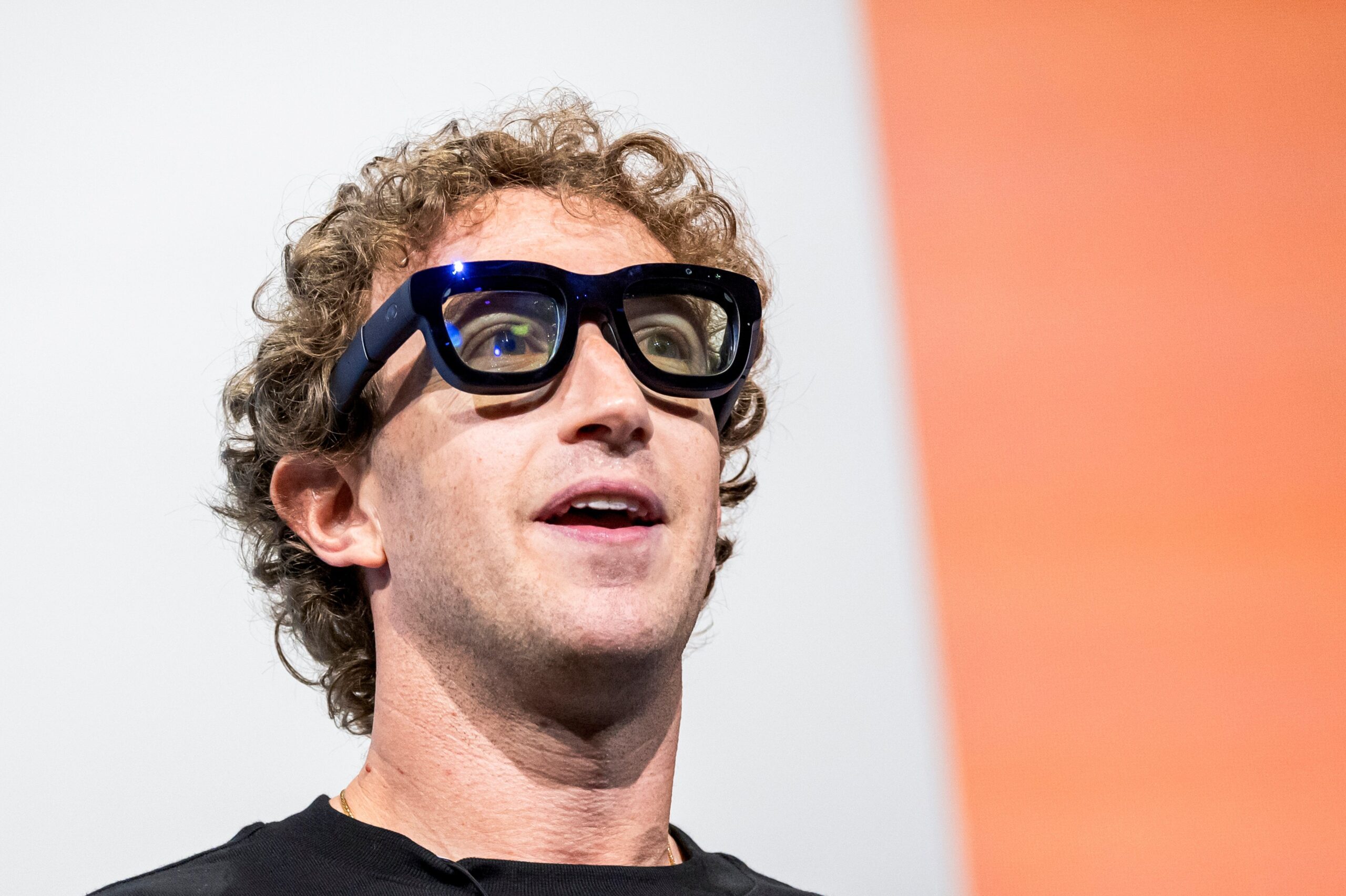 Mark Zuckerberg, chief executive officer of Meta Platforms Inc., wears Orion augmented reality (AR) glasses