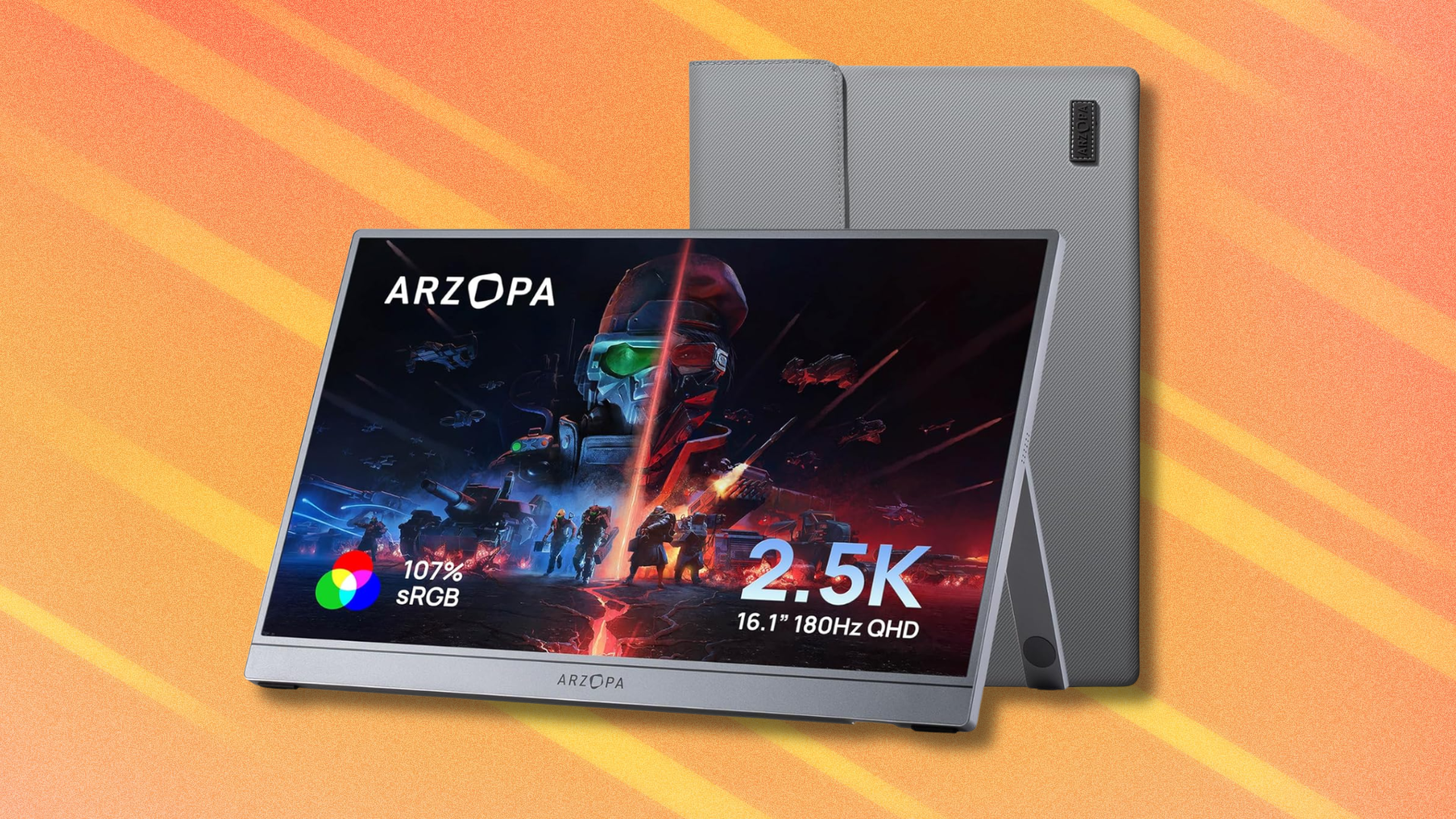 Arzopa Portable Monitor on orange abstract background