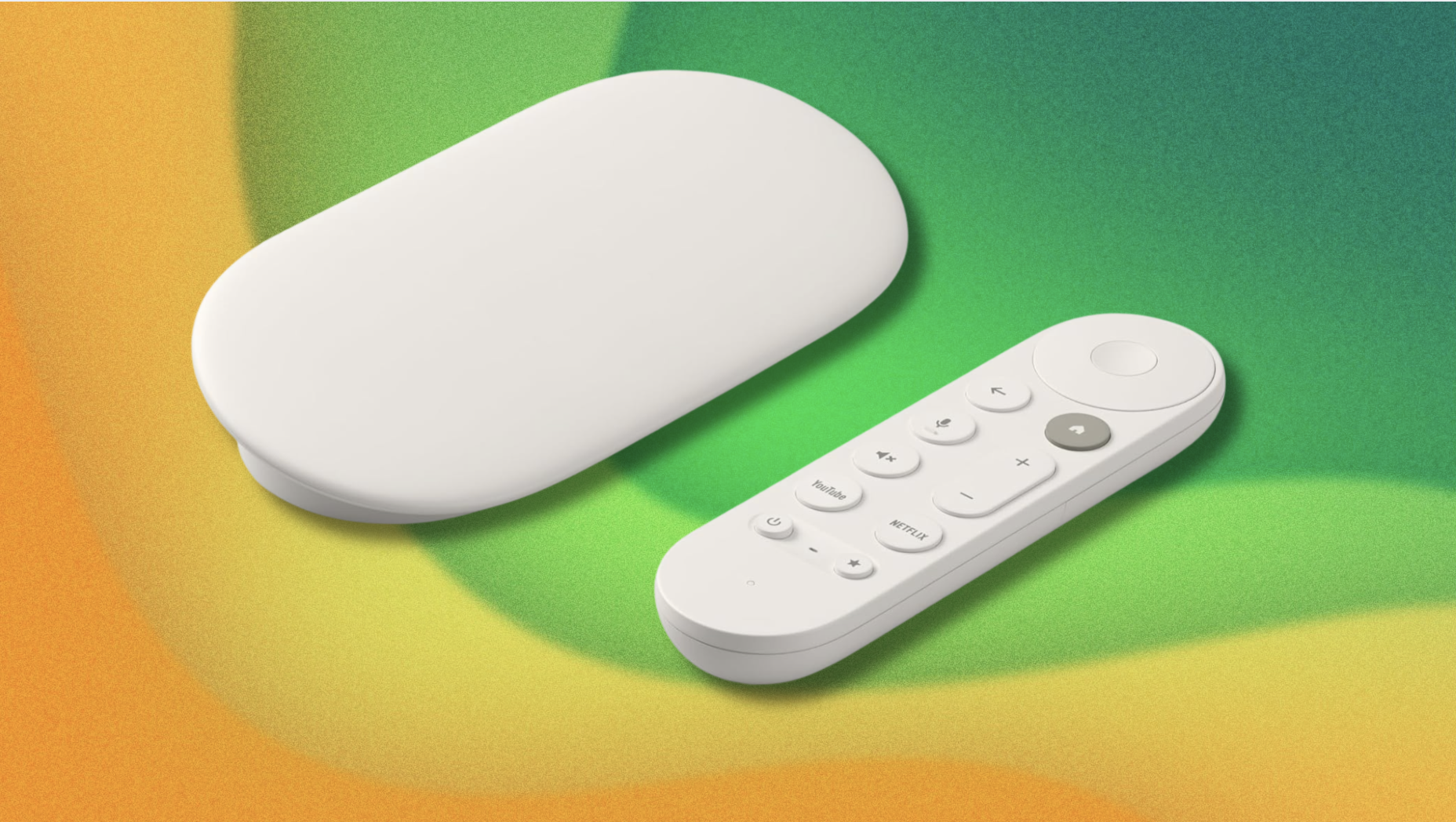 Google TV Streamer 4K on green and yellow abstract background