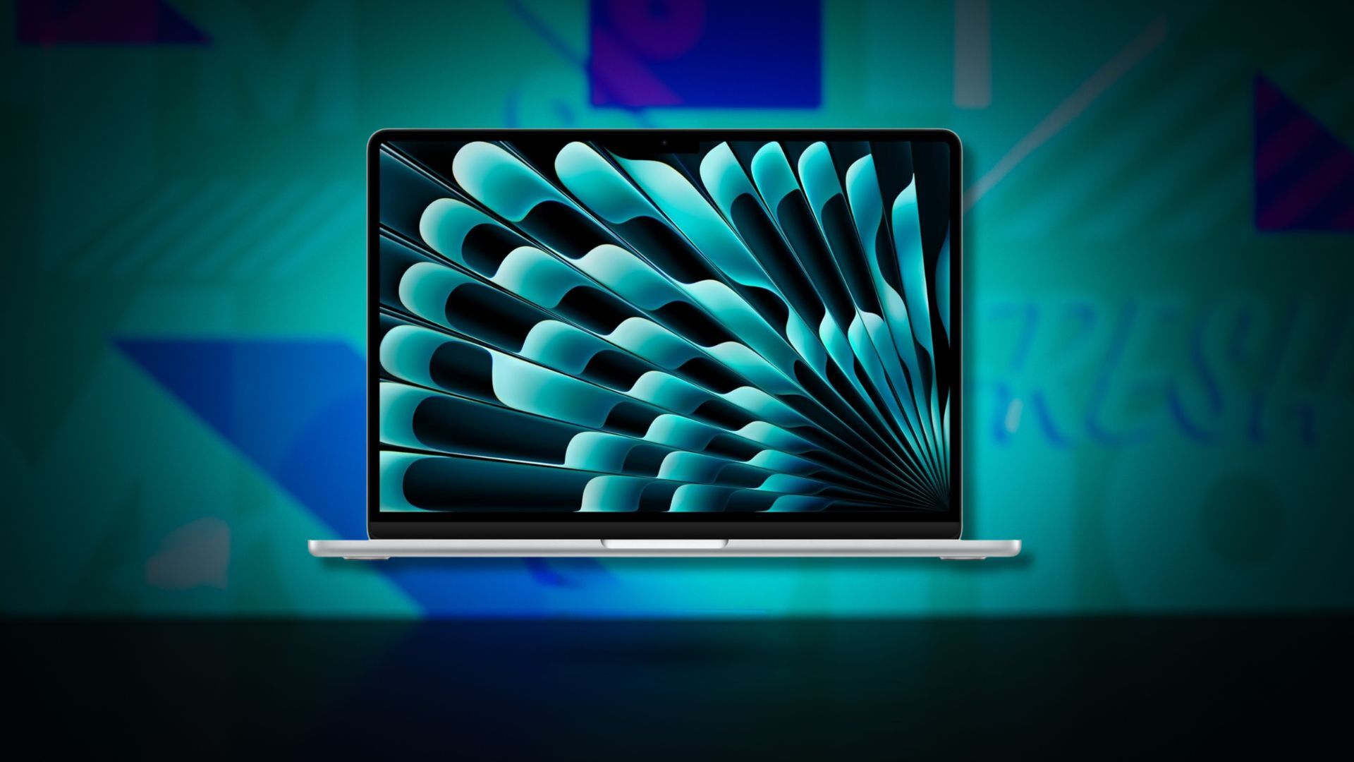 MacBook Air on blue background