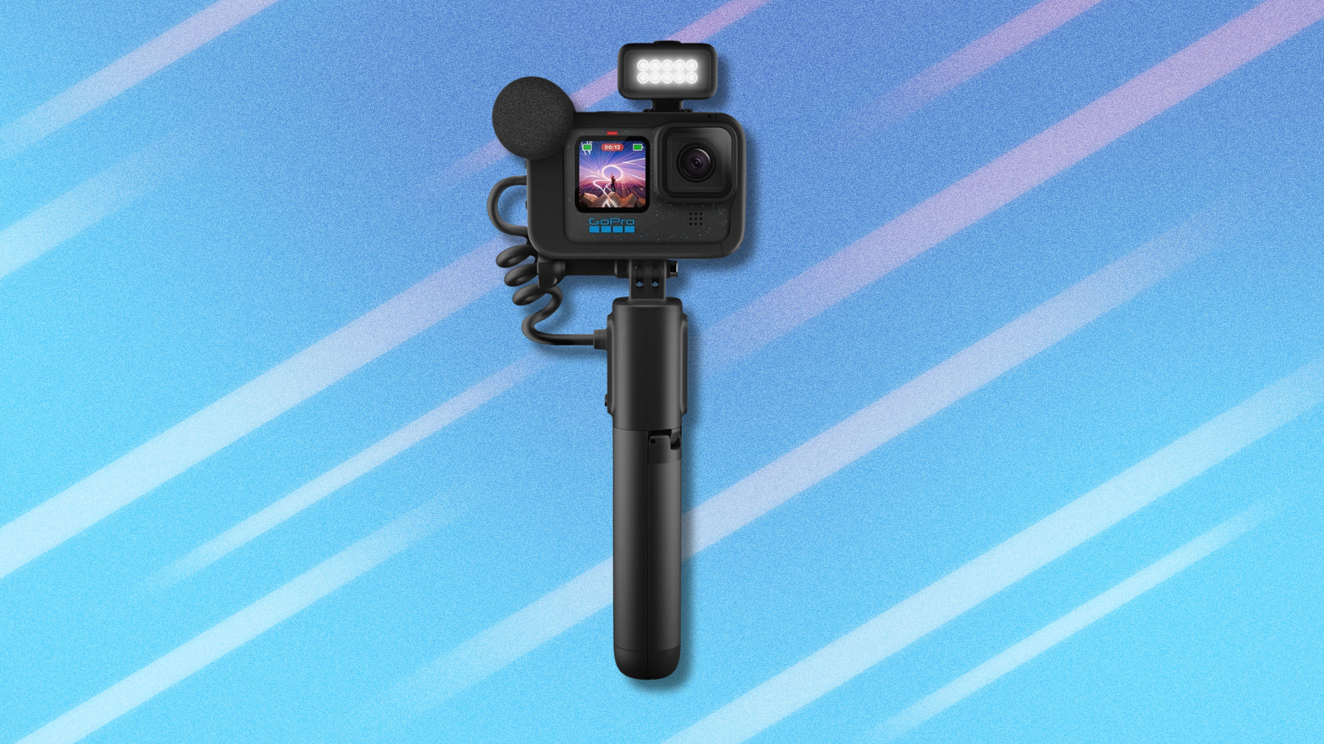 GoPro Hero 12 Black Creator Edition on light blue abstract background