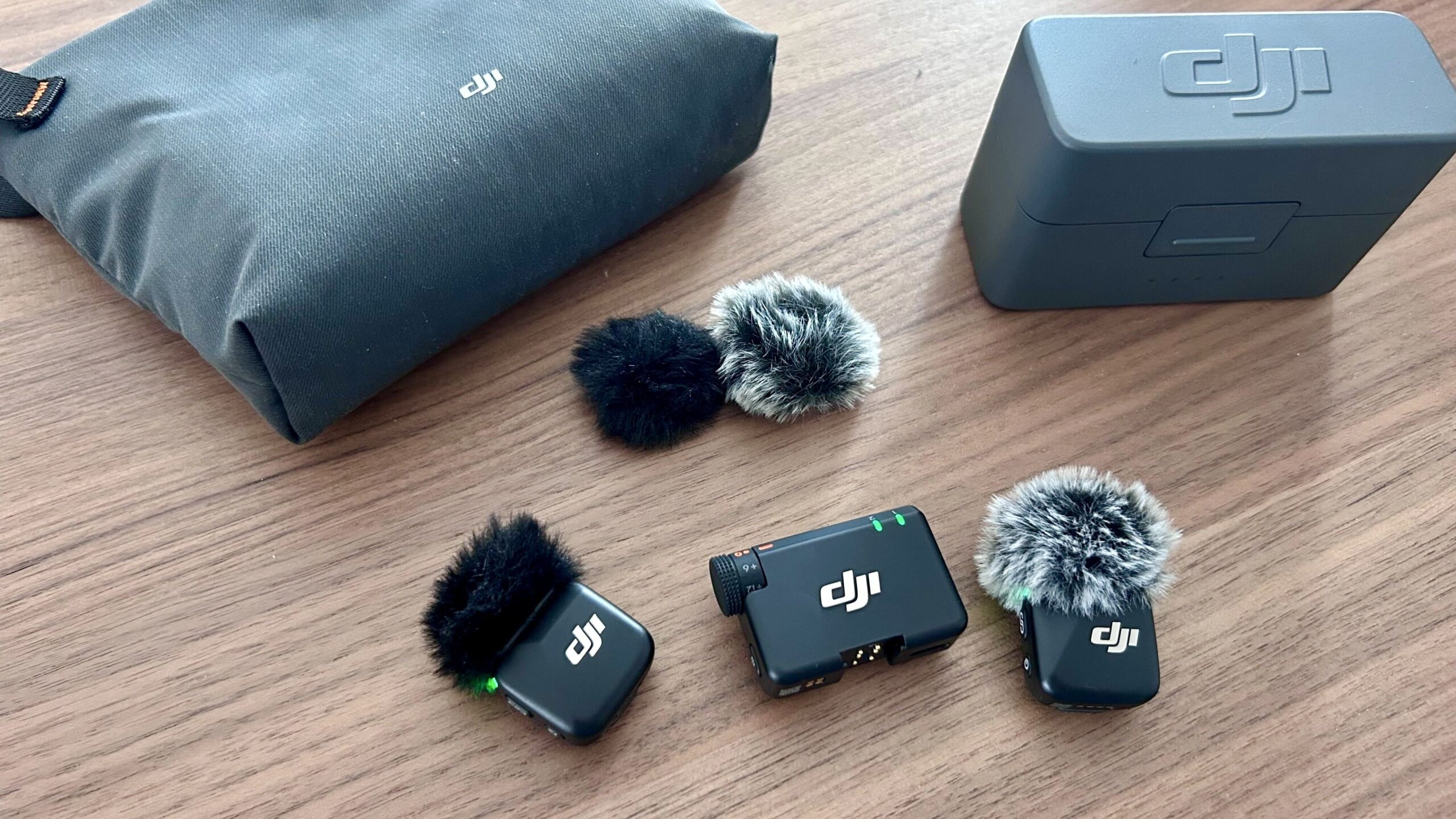 dji mic mini kit laid out on tabletop
