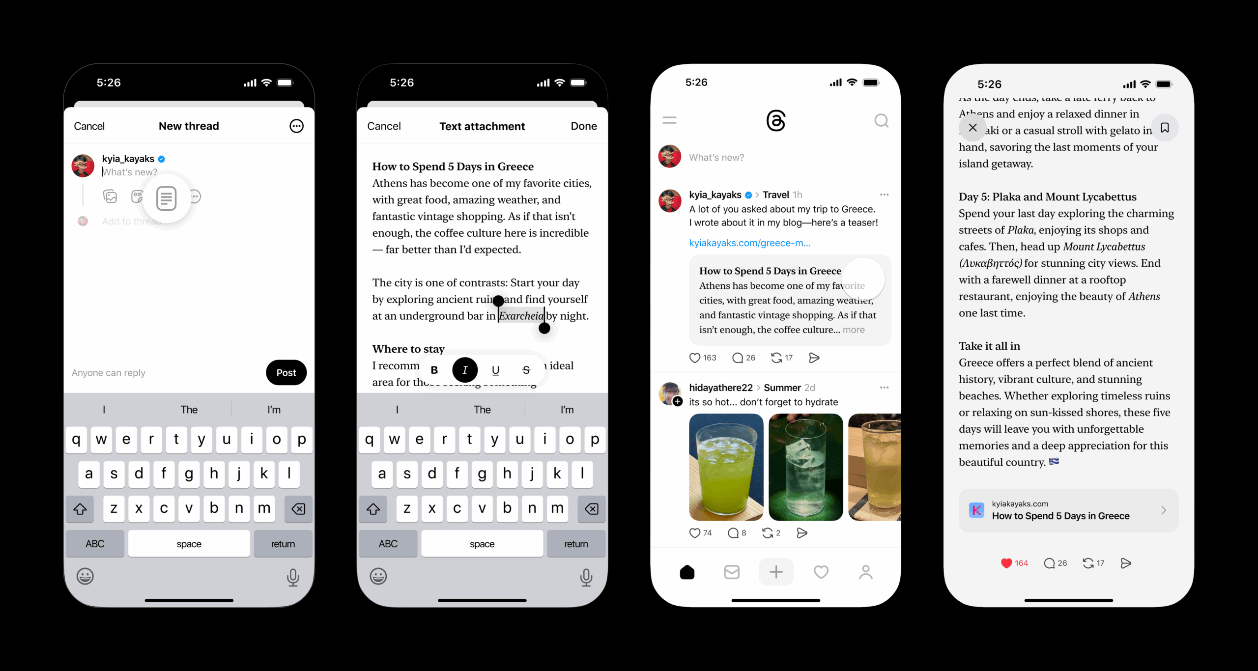 a preview of how the threads text attachment will look.