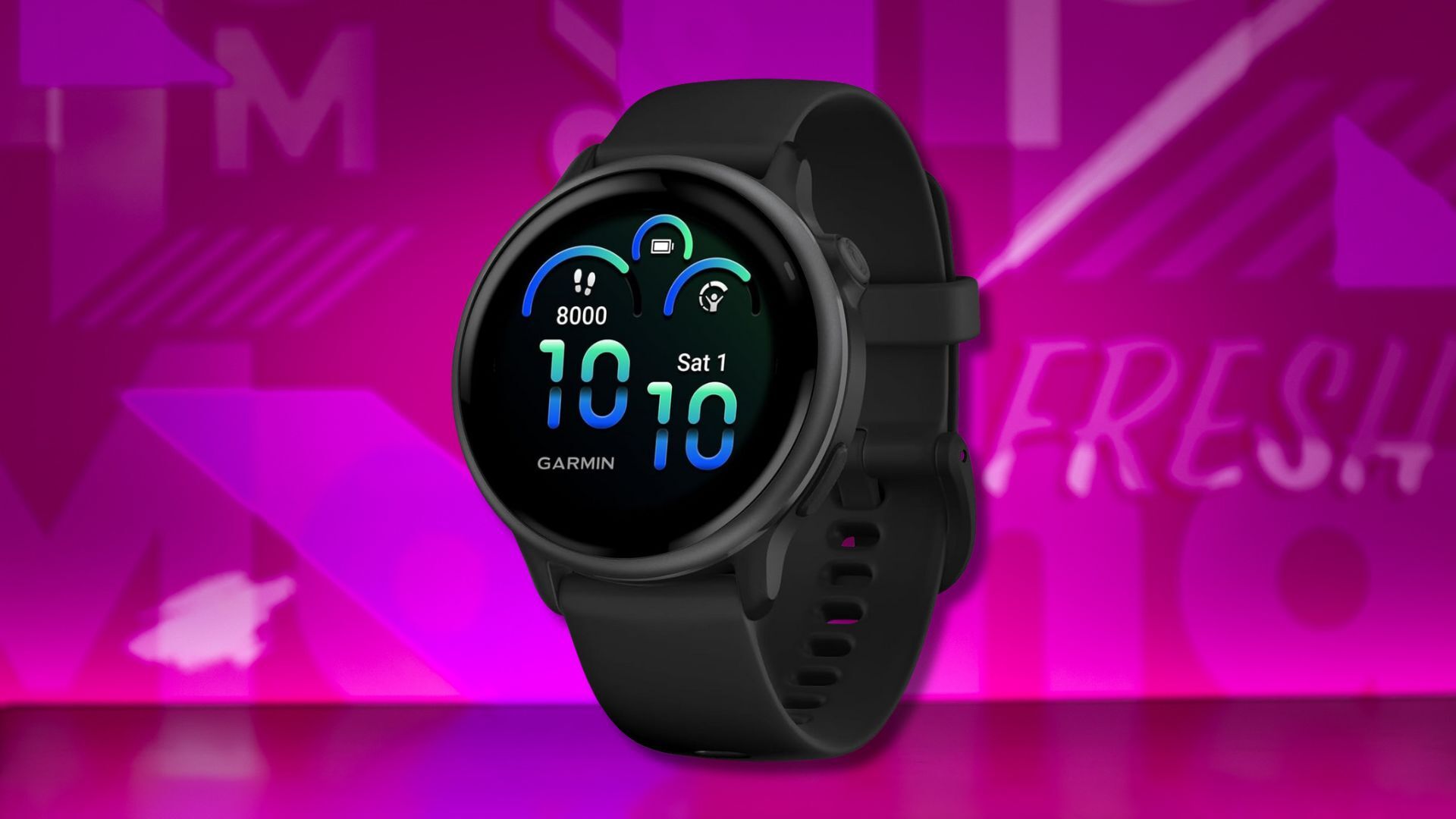 garmin vívoactive 6 smartwatch against a pink patterned background