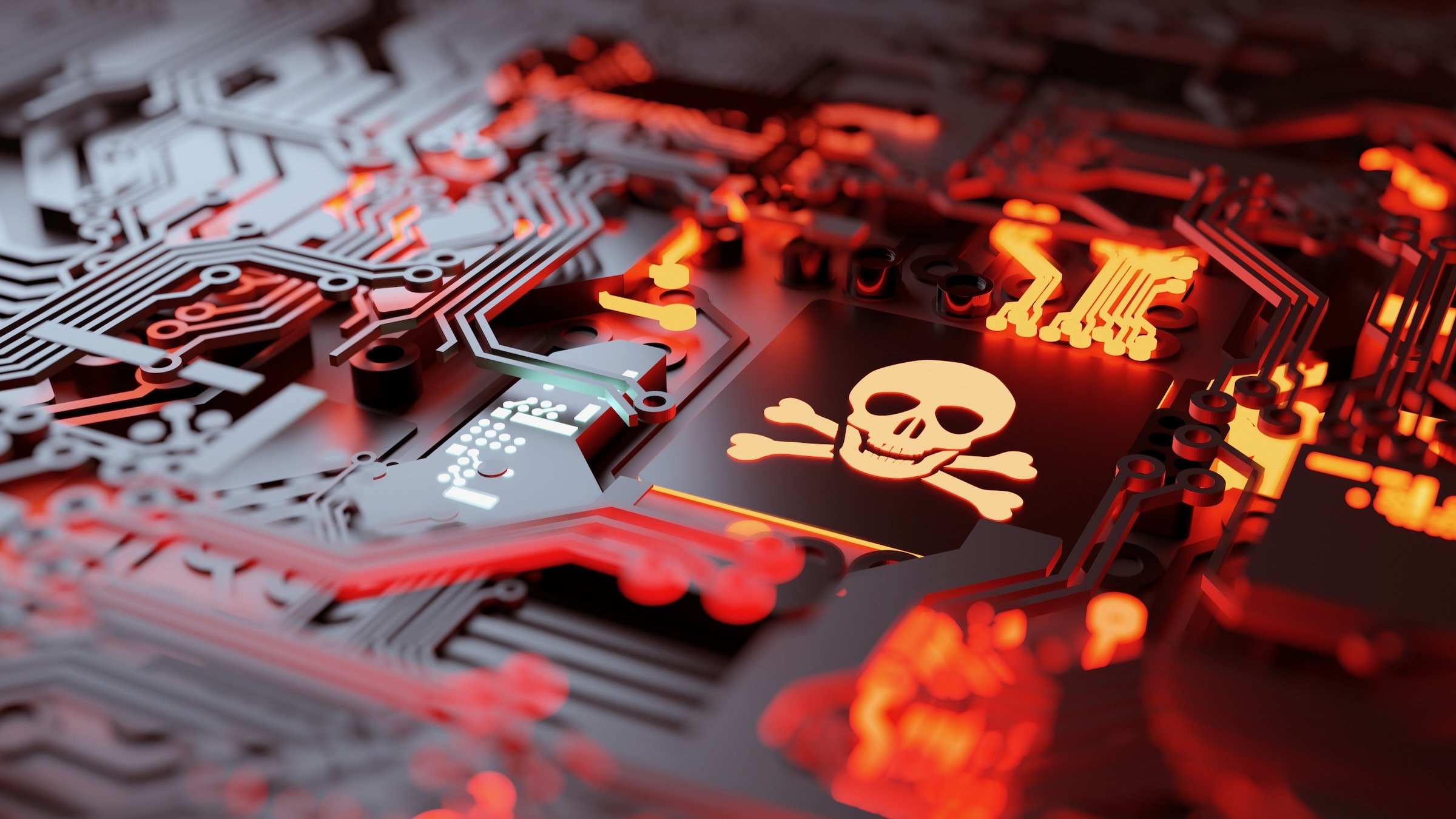 a computer control board with a skull and crossbones