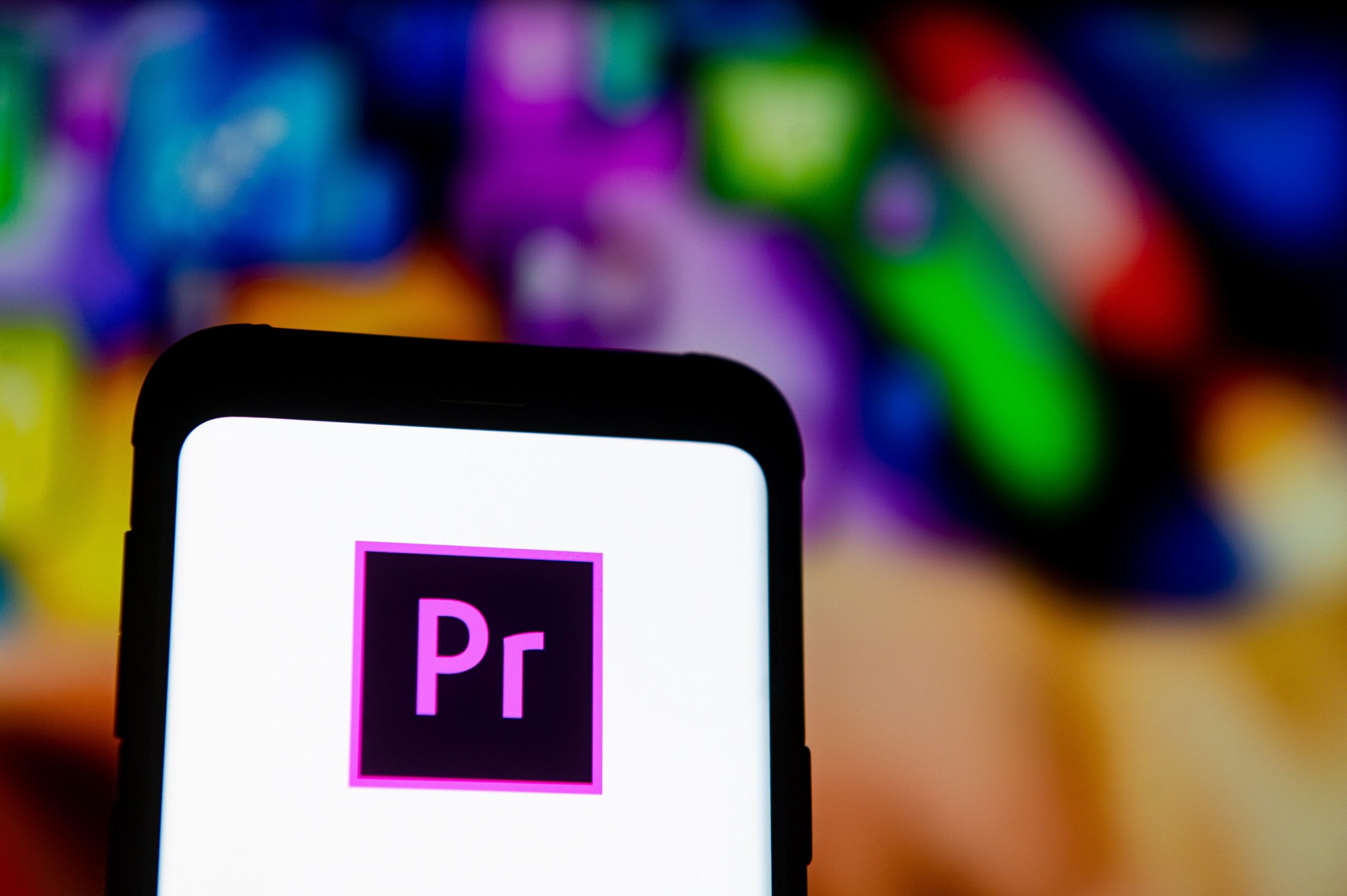 adobe premiere logo on a phone