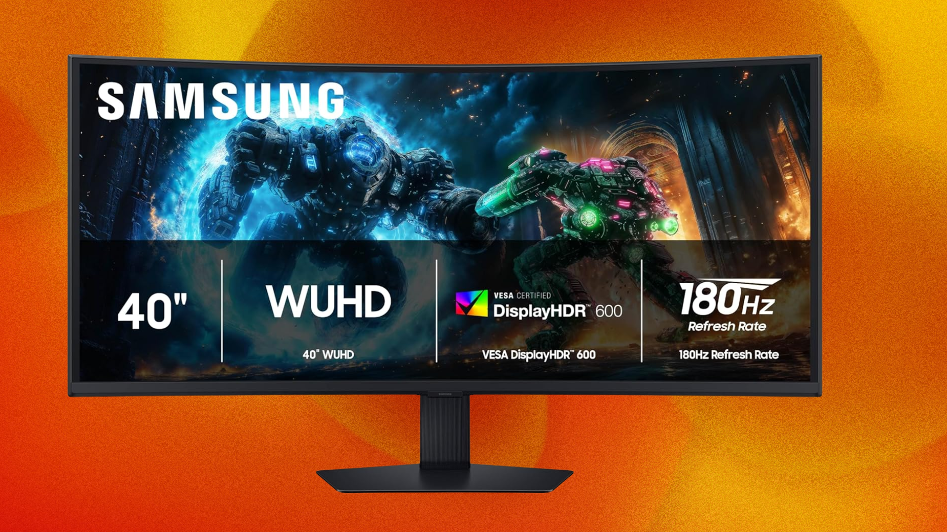 Samsung Odyssey G7 on orange abstract background