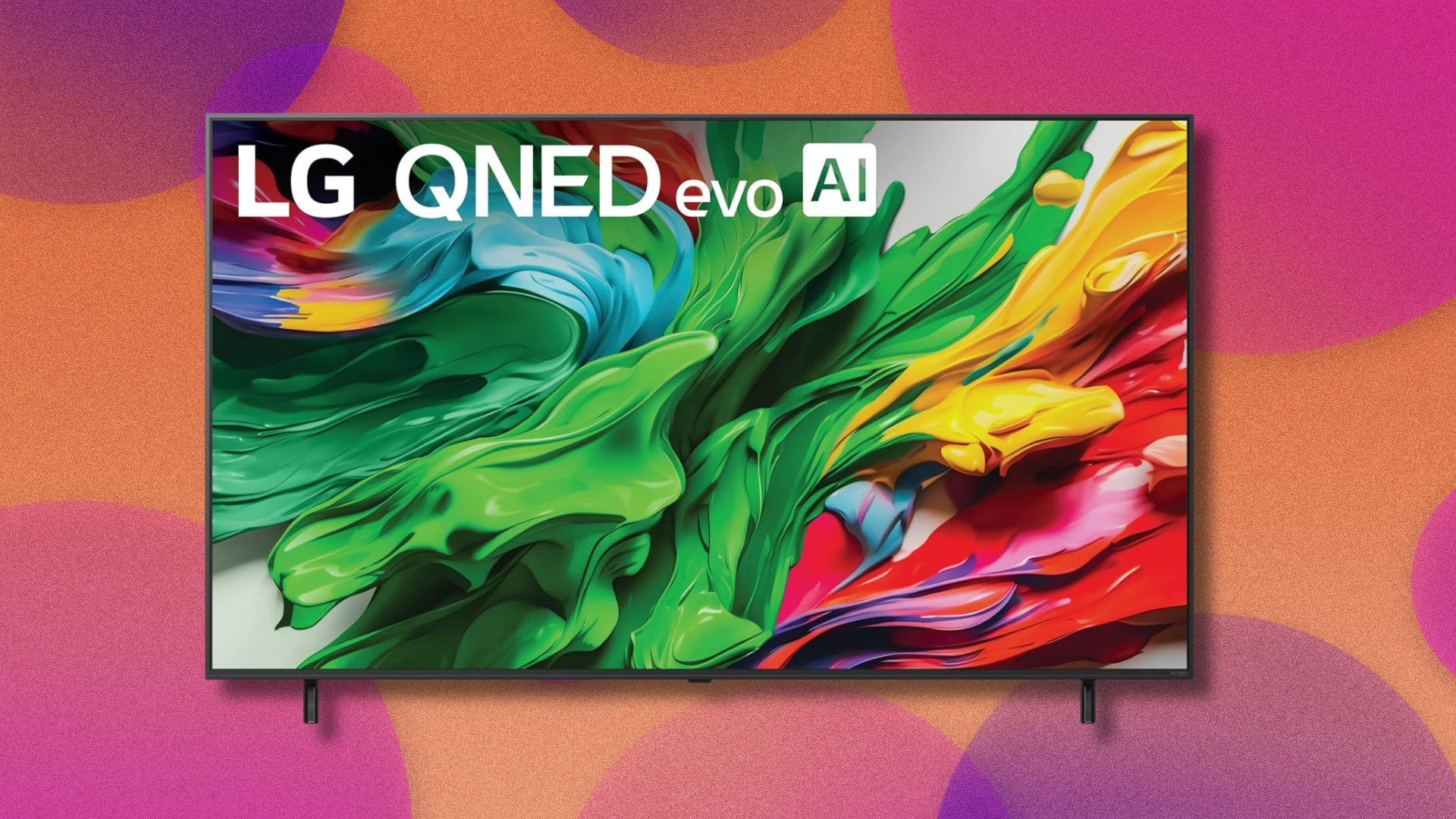 LG evo AI TV on orange and purple abstract background