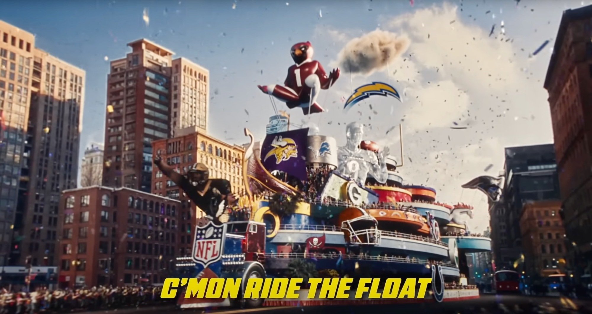 a screenshot from the nfl's ride the float commercial
