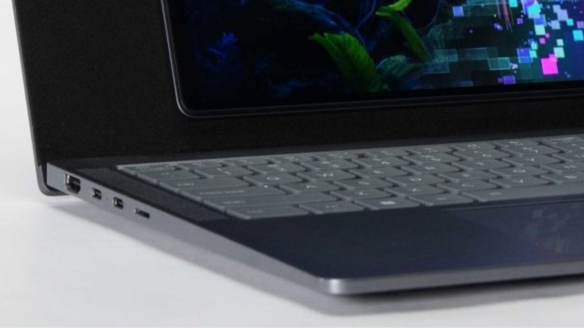 a close-up of the Lenovo ThinkBook VertiFlex Concept's ports and keyboard