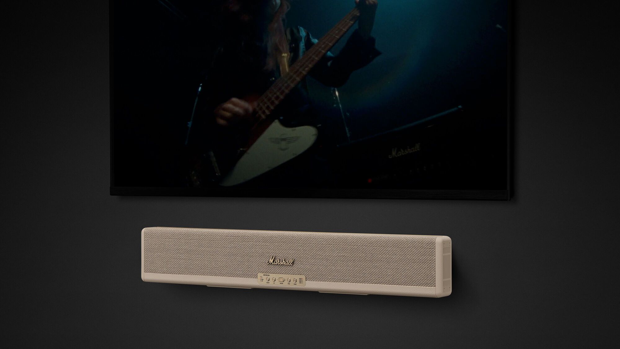 Marshall Heston 60 soundbar mounted on wall