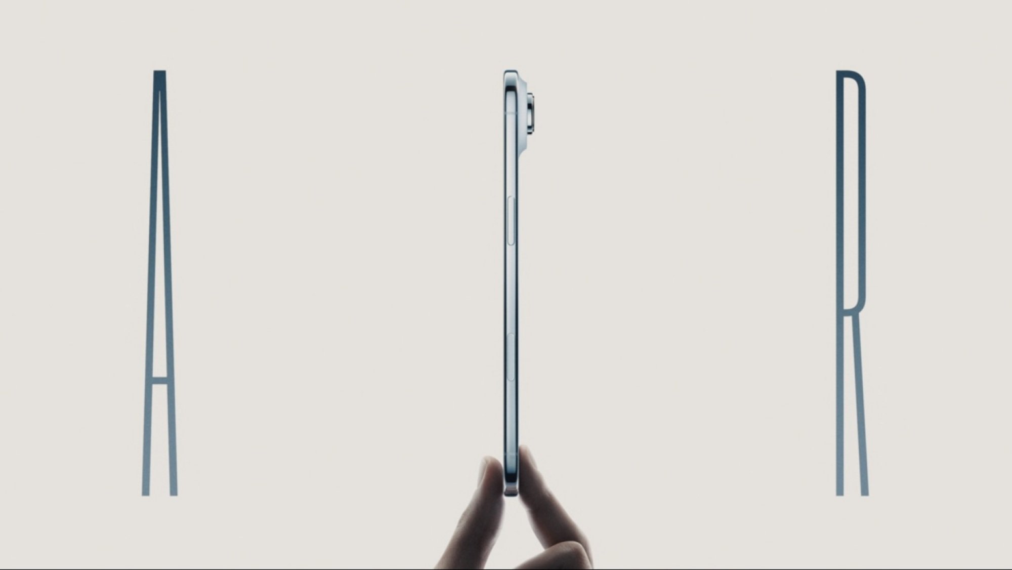 iPhone Air in profile in between the letters "A" and "R" forming the word "air"