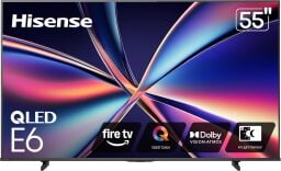 The Hisense 55-inch E6 Series QLED 4K Fire TV on a white background