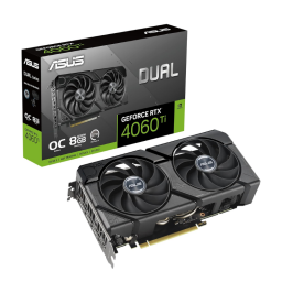 Asus Dual Nvidia GeForce RTX 4060 OC Edition on white background