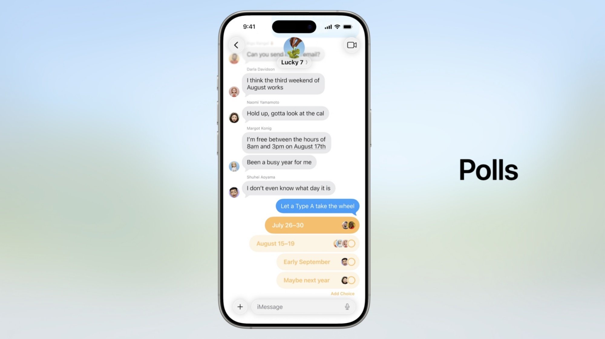 a poll simulated on a phone group chat