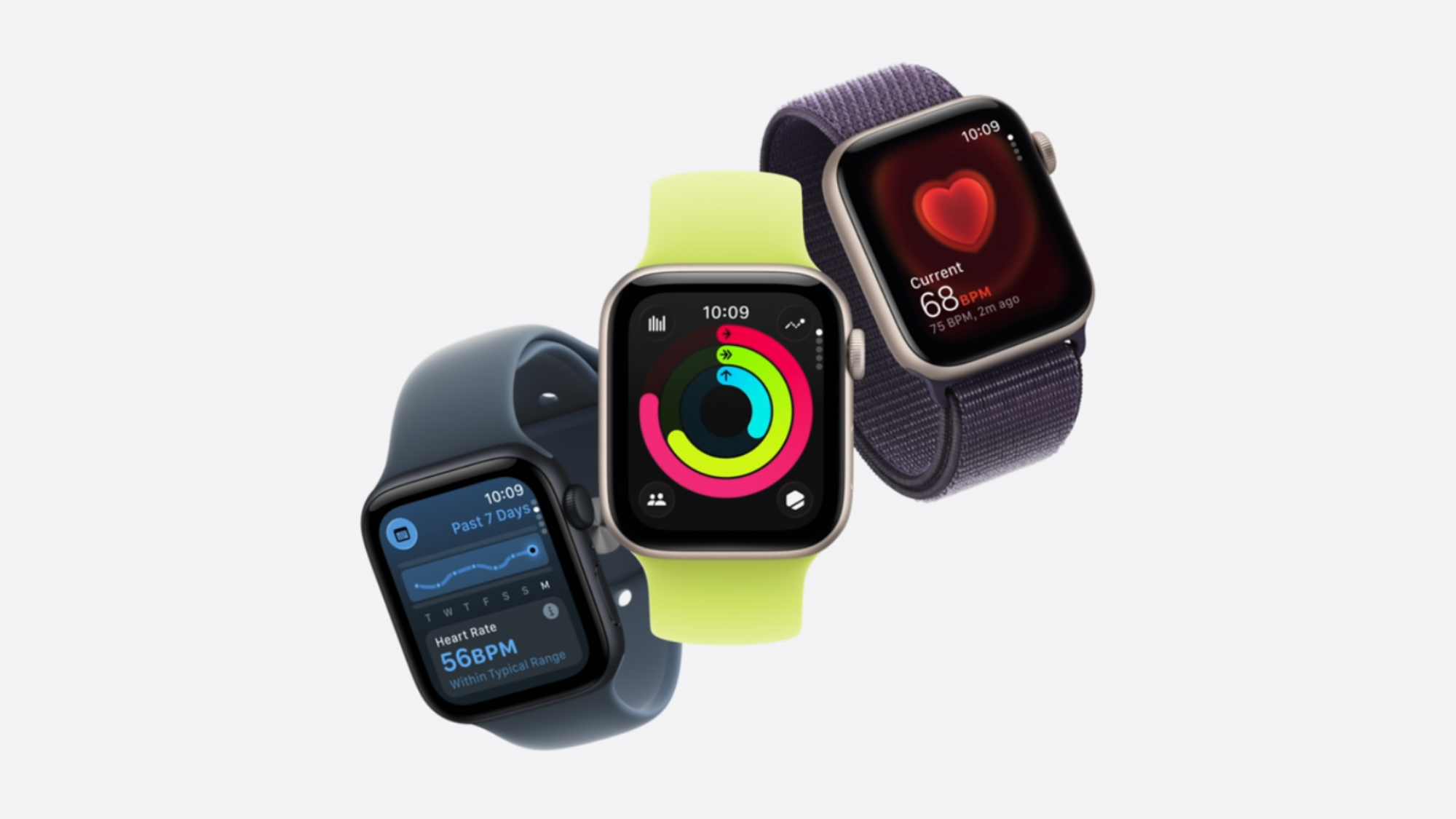 Three Apple Watch SE 3 models