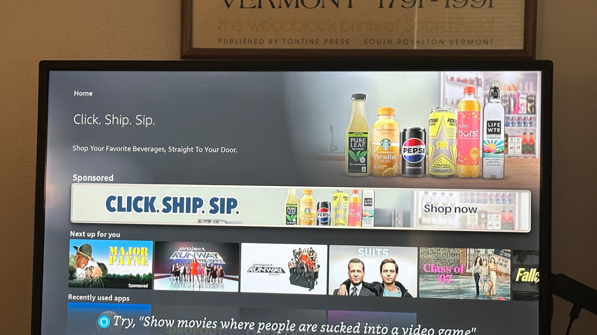 A TV showing Amazon Fire TV's homepage