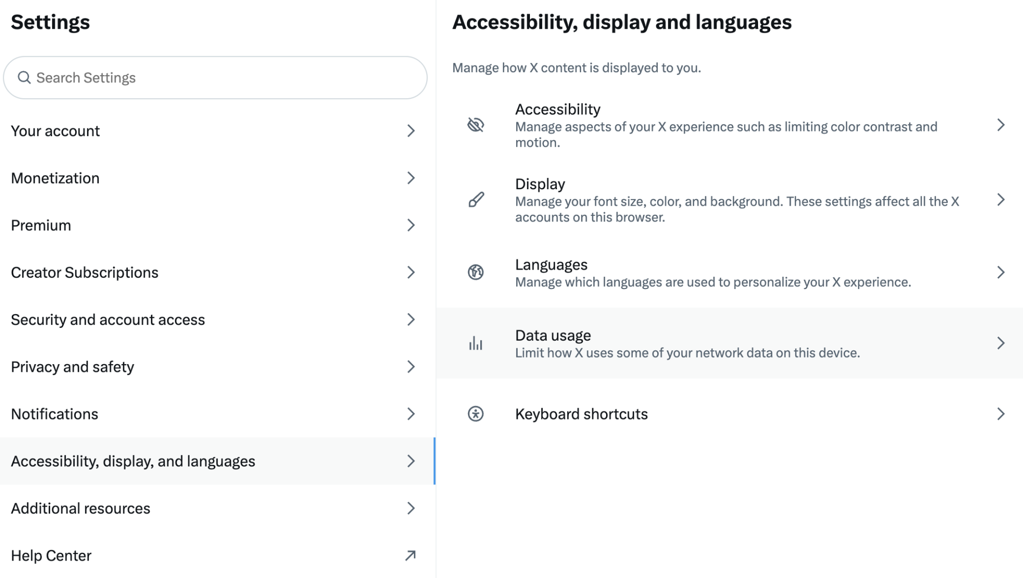 A screenshot from X shows a list of "Accessibility" options