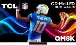 tcl 75-inch qm8k qd-mini led 4k tv against a white background