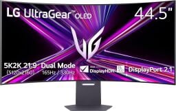 lg 45-inch ultragear 5k2k wuhd oled curved gaming monitor against a white background